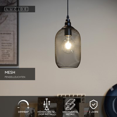 Lucide MESH - Pendelleuchten - Ø 15 cm - 1xE27 - Schwarz